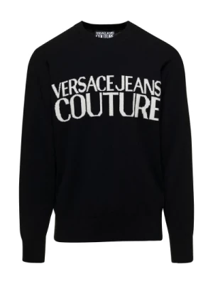Czarne Swetry z Logo Front Versace Jeans Couture