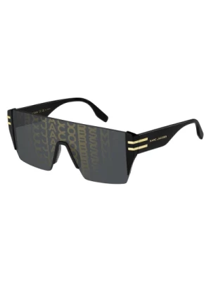 Czarne/Szare Okulary Przeciwsłoneczne z Złotym Logo Marc Jacobs