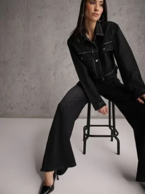 Czarne Szerokie Jeansy Palazzo z Bawełną High Waist Zinnasira hello miss