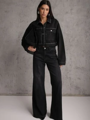 Czarne Szerokie Jeansy Palazzo z Bawełną High Waist Zinnasira hello miss