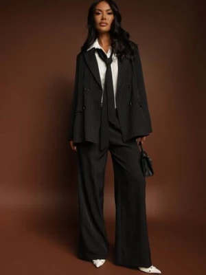 Czarne Szerokie Spodnie Garniturowe z Wiskozą Ozdobione Paskiem Ellilara new collection