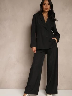 Czarne Szerokie Spodnie Garniturowe z Wiskozą Ozdobione Paskiem Ellilara new collection