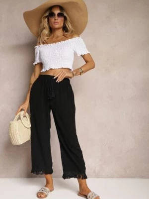 Czarne Szerokie Spodnie High Waist z Gumką w Pasie Jolfea