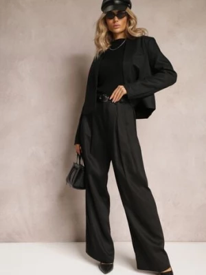 Czarne Szerokie Spodnie High Waist z Kieszeniami Keanne