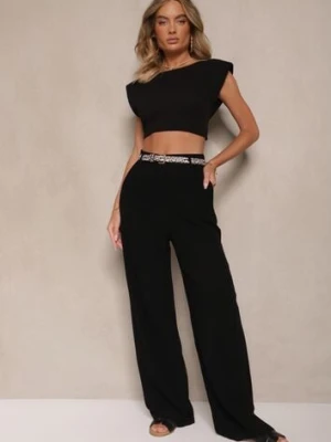 Czarne Szerokie Spodnie High Waist z Lnu i Wiskozy Apoises