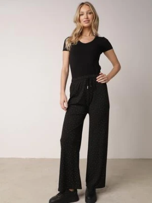 Czarne Szerokie Spodnie z Bawełną Zdobione Cyrkoniami Azilene ab. ambitonfly