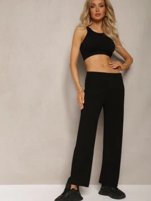 Czarne Szerokie Spodnie z Delikatnie Prążkowanego Materiału Kasaida glo-story