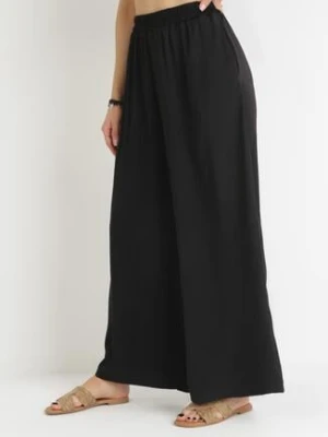 Czarne Szerokie Spodnie z Gumką w Pasie Agate bludeise