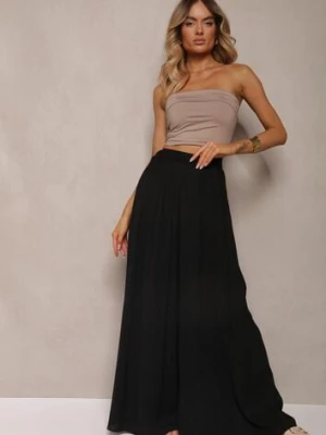 Czarne Szerokie Spodnie z Plisami High Waist Mirealli