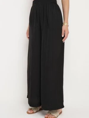 Czarne Szerokie Spodnie z Wiskozą i Wysokim Stanem i Gumką w Talii Kelevevia melya by melody