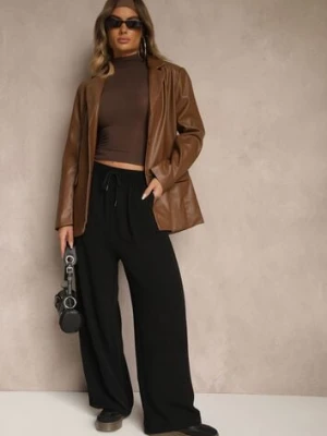 Czarne Szerokie Spodnie z Wiskozą z Gumką w Pasie Lealirre defox