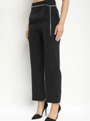 Czarne Szerokie Spodnie Zapinane z boku na Suwak z Ozdobnym Łańcuchem Grazioso sophyline