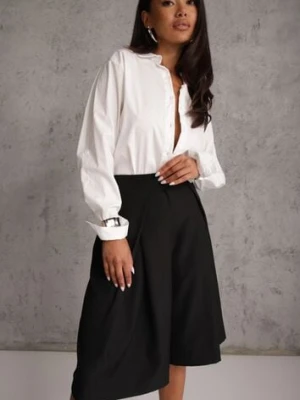 Czarne Szerokie Szorty Eleganckie Bermudy High Waist z Zaszewkami w Talii Choniala Jumelle