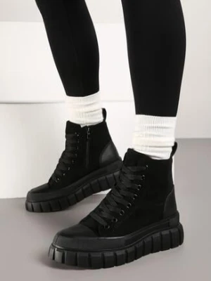 Czarne Sznurowane Botki na Platformie Novita vices