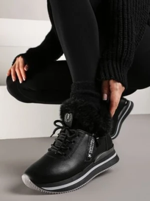 Czarne Sznurowane Botki Sneakersy z Futerkiem Gameda vices