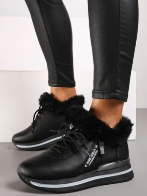 Czarne Sznurowane Botki Sneakersy z Futerkiem Gameda vices