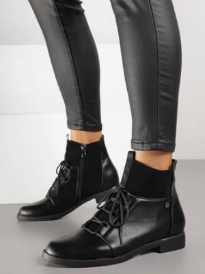 Czarne Sznurowane Botki Vices z Elastycznymi Wstawkami Ganddie