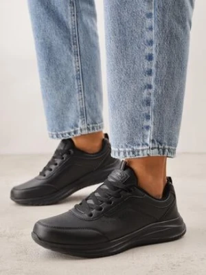 Czarne Sznurowane Buty Sportowe z Cholewką przed Kostkę z Przeszyciami Tereditee