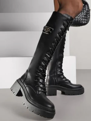 Czarne Sznurowane Kozaki Vices na Platformie w Stylu Grunge Lattime