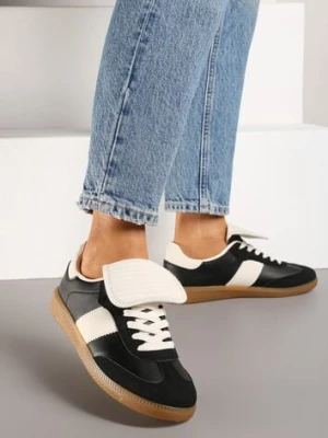 Czarne Sznurowane Płaskie Sneakersy z Geometrycznym Wzorem Felilva