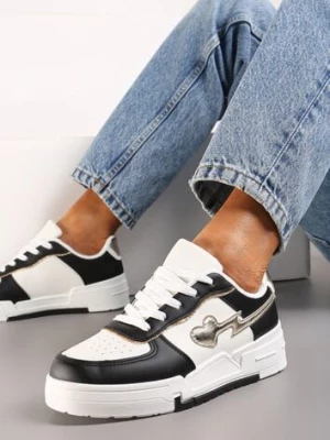 Czarno-Białe Sznurowane Sneakersy na Grubej Podeszwie z Brokatowym Zdobieniem Anaieli