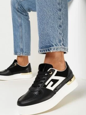 Czarne Sznurowane Sneakersy na Płaskiej Grubej Podeszwie Zantea