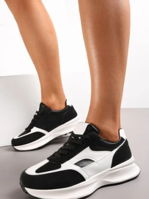 Czarne Sznurowane Sneakersy przed Kostkę na Grubej Podeszwie z Wycięciami Karia