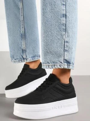 Czarne Sznurowane Sneakersy Vices na Grubej Podeszwie Ozdobiona Napisem Annalira