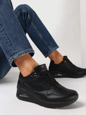 Czarne Sznurowane Sneakersy na Miękkiej Podeszwie Lenise