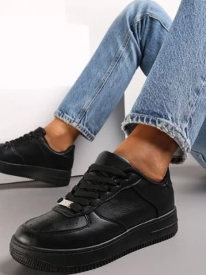Czarne Sznurowane Sneakersy z Imitacji Skóry Mengada