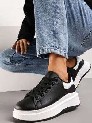 Czarne Sznurowane Sneakersy z Imitacji Skóry na Platformie Filamena