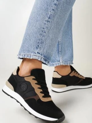Czarne Sznurowane Sneakersy z Okrągłym Noskiem Halaina