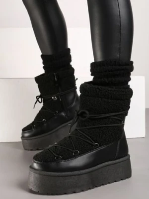 Czarne Sznurowane Śniegowce Vices na Platformie z Futerkiem Ravorelle