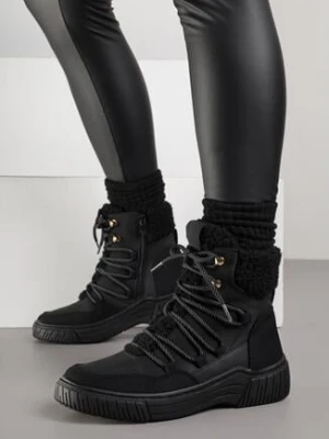 Czarne Sznurowane Śniegowce z Futerkiem Typu Baranek Mevesalia super mode