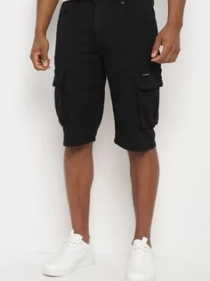 Czarne Szorty Bawełniane przed Kolano z Kieszeniami na Klapy Glicilla
