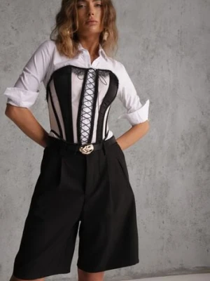 Czarne Szorty Bermudy Eleganckie z Paskiem High Waist Rhodissa elsa.m by may