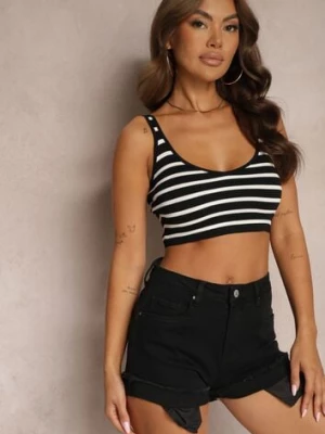 Czarne Szorty Denimowe High Waist z Efektem Push-Up i Asymetrycznymi Nogawkami Zilisea redseventy