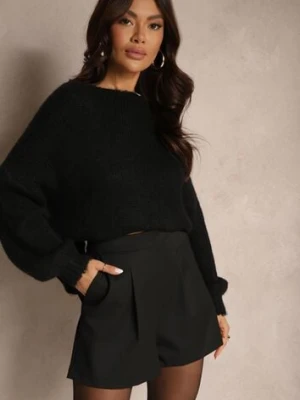 Czarne Szorty High Waist z Wiskozą o Garniturowym Kroju z Zakładkami Zavierisa lefon