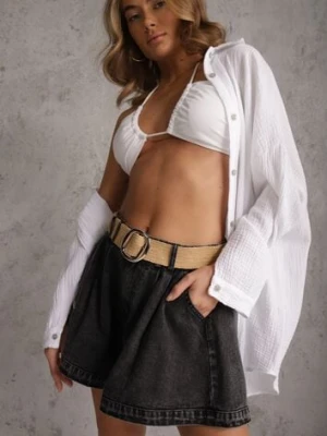 Zdjęcie produktu Czarne Szorty Jeansowe High Waist z Bawełny z Elastycznym Paskiem Tinreia Elsa.m By May