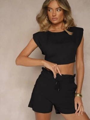 Czarne Szorty z Bawełną High Waist z Ozdobnym Sznurkiem Axemia j&x