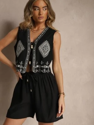 Czarne Szorty z Bawełny High Waist z Wiązaniem Filorella h&s