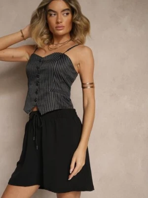 Czarne Szorty z Wiskozą High Waist Puvione
