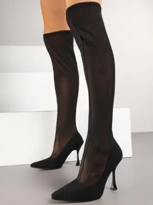 Czarne Szpilki Kozaki z Siateczkową Cholewką Dorfitra cink me