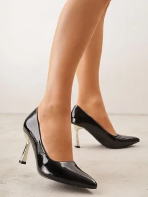 Czarne Szpilki Lakierowane Vices ze Skórzaną Wkładką i Cyrkoniami Avadvire