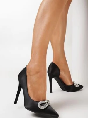 Czarne Szpilki Ozdobione Kokardą z Cyrkoniami Rainette