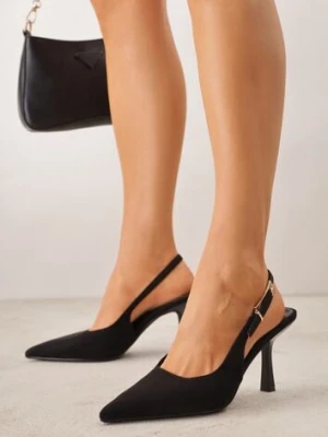 Czarne Szpilki Slingback VICES z Imitacji Zamszu z Prostokątną Klamerką Natuma