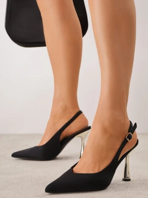 Czarne Szpilki Slingback z Metalicznym Akcentem Nislea Mulanka
