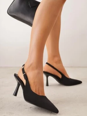 Czarne Szpilki VICES z Imitacji Zamszu z Odkrytą Piętą i Podłużną Klamrą Natterea