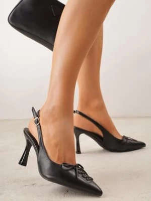 Czarne Szpilki VICES z Odkrytą Piętą i Ozdobnym Gorsetowym Sznurowaniem Aziruna
