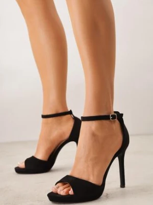 Czarne Sandały na Szpilce z Imitacji Zamszu z Paskiem wokół Kostki Fecili ideal
